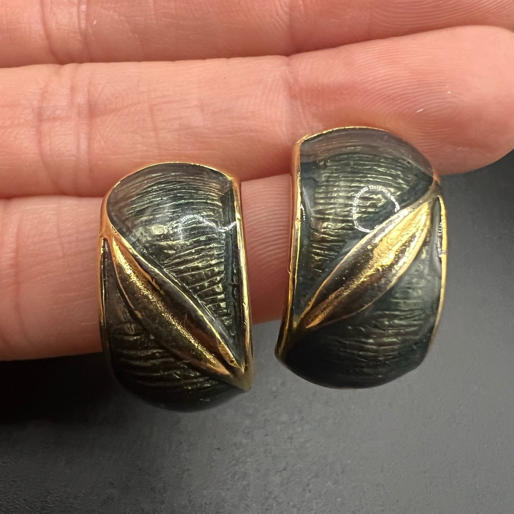Gold Tone and Black Clip-On Earrings